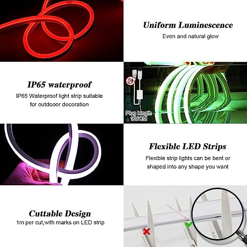 BRIMETI Led Neon Rope Lights, 65ft/20M RGB Neon Led Strip Lights 110-120V Flexible Cuttable Waterproof IP65 Control with App, Music Sync for Indoor Outdoor, with Power Adapter and Remote Control - Image 3