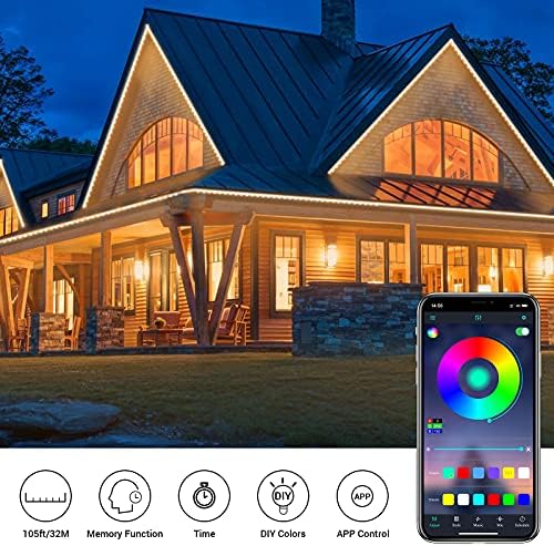 Novostella Smart Outdoor Rope Light, 105ft (52.5x2) Music Sync RGB LED Strip Lights, App Control and RF Remote Color Changing Dimmable Tape Exterior Lighting Kit, for Garden Decorative Party, 24V IP65 - Image 3