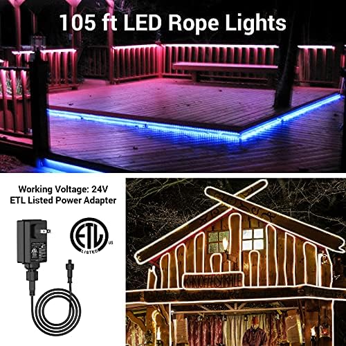 Novostella Smart Outdoor Rope Light, 105ft (52.5x2) Music Sync RGB LED Strip Lights, App Control and RF Remote Color Changing Dimmable Tape Exterior Lighting Kit, for Garden Decorative Party, 24V IP65 - Image 4