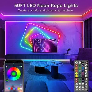 AILBTON Led Neon Rope Lights 50Ft,Control with App/Remote,Flexible Led Rope Lights,Multiple Modes,IP65 Outdoor RGB Neon Lights Waterproof,Music Sync Gaming Led Neon Strip Lights for Bedroom Indoor