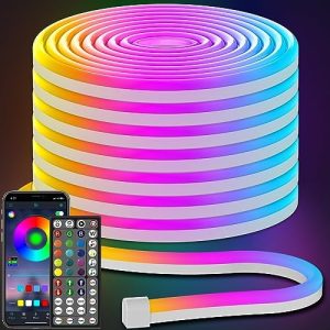 AILBTON Led Neon Rope Lights 50Ft,Control with App/Remote,Flexible Led Rope Lights,Multiple Modes,IP65 Outdoor RGB Neon Lights Waterproof,Music Sync Gaming Led Neon Strip Lights for Bedroom Indoor