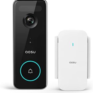 AOSU Doorbell Camera Wireless, No Subscription, 2.4/5 GHz WiFi Video Doorbell with 8g Local Storage Homebase, Battery/Wired Powered, Support Alexa & Google Assistant