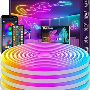 LETIANPAI 50Ft Led Neon Rope Lights,Flexible Led Rope Lights,Multiple Modes,IP68 Outdoor RGB Neon Lights Waterproof,Music Sync Gaming Led Neon Strip Lights for Bedroom Indoor (50FT)