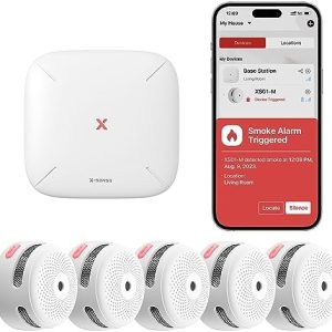 X-Sense Smart Smoke Detectors with SBS50 Base Station, Wi-Fi Smoke Alarm Compatible with X-Sense Home Security App, Wireless Interconnected Mini Fire Alarm, Model FS51