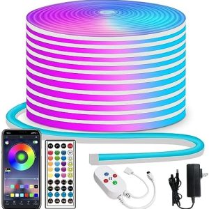 segrass 50ft LED neon Lights 24V RGB LED neon Rope Lights with Remote Control APP Control IP65 Waterproof Flexible Neon LED Strip Lights for Bedroom Room Outdoors